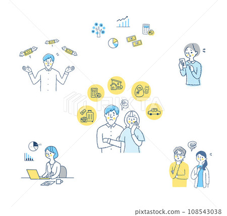 貨幣/投資/資產管理相關的一組表情困擾的人 貨幣/投資/資產管理相關的一組表情困擾的人 108543038