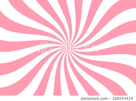 Strawberry milk twist, ice cream swirl pattern, candy background. Vector spiral pattern of pink and white colors swirl. Abstract vortex of sweet lollipop or fruit yogurt with radial wavy stripes 108543419