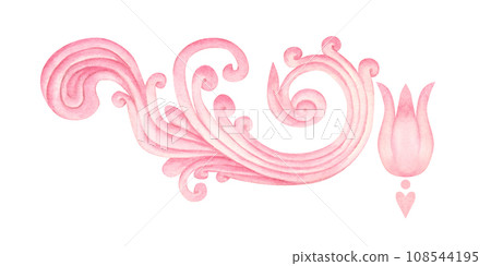 Watercolor pink lace pattern for border, frame, banner design for wedding, birthday, Valentine's Day 108544195