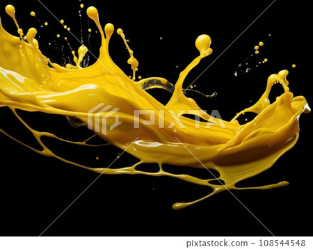 yellow paint splash on black background yellow paint splash on black background 108544548