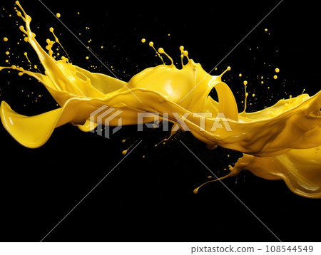 yellow paint splash on black background yellow paint splash on black background 108544549
