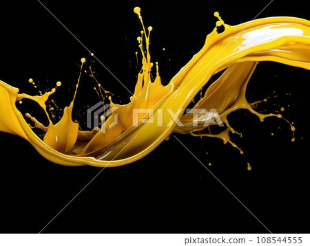 yellow paint splash on black background yellow paint splash on black background 108544555