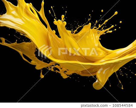 yellow paint splash on black background yellow paint splash on black background 108544584