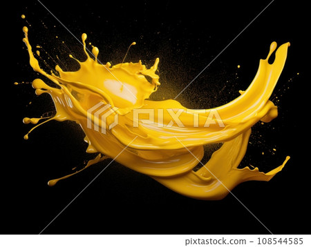 yellow paint splash on black background yellow paint splash on black background 108544585