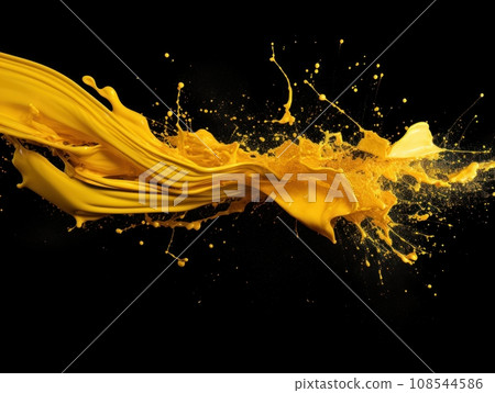 yellow paint splash on black background yellow paint splash on black background 108544586