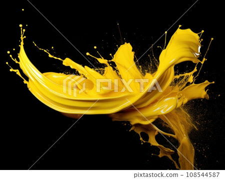 yellow paint splash on black background yellow paint splash on black background 108544587