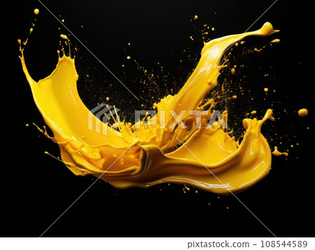 yellow paint splash on black background yellow paint splash on black background 108544589