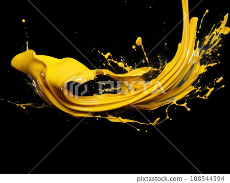 yellow paint splash on black background yellow paint splash on black background 108544594