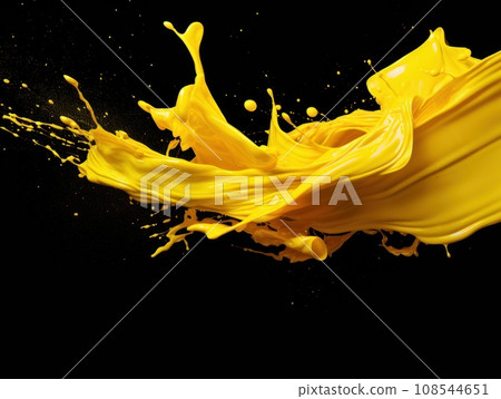 yellow paint splash on black background yellow paint splash on black background 108544651