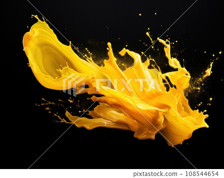 yellow paint splash on black background yellow paint splash on black background 108544654