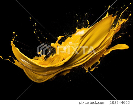 yellow paint splash on black background yellow paint splash on black background 108544663