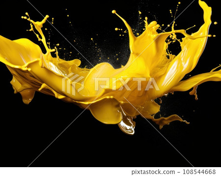 yellow paint splash on black background yellow paint splash on black background 108544668
