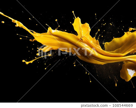 yellow paint splash on black background yellow paint splash on black background 108544669