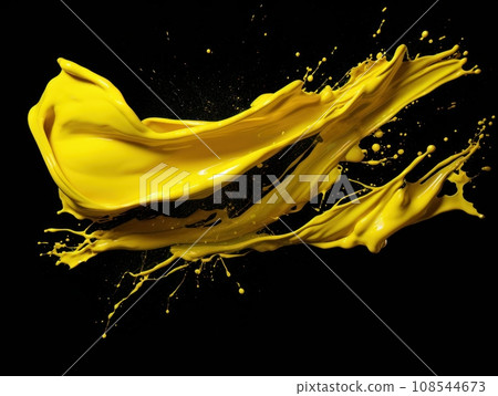 yellow paint splash on black background yellow paint splash on black background 108544673