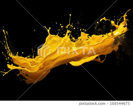 yellow paint splash on black background yellow paint splash on black background 108544675