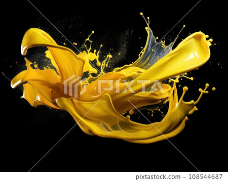 yellow paint splash on black background 108544687