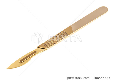 Golden Surgical Scalpel, 3D rendering 108545643