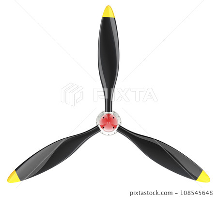 Airplane propeller with 3 blades, 3D rendering 108545648