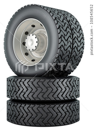 Rear wheels for truck or bus, 3D rendering Rear wheels for truck or bus, 3D rendering 108545652