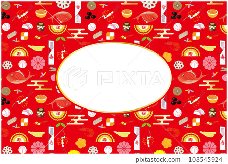 Osechi 圖案框架裝飾橢圓形紅色 108545924