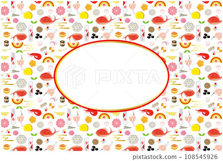 Osechi pattern frame decoration oval 108545926
