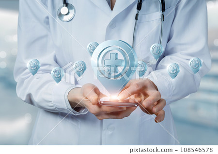 Concept of providing location of doctor and medical facility. Concept of providing location of doctor and medical facility. 108546578