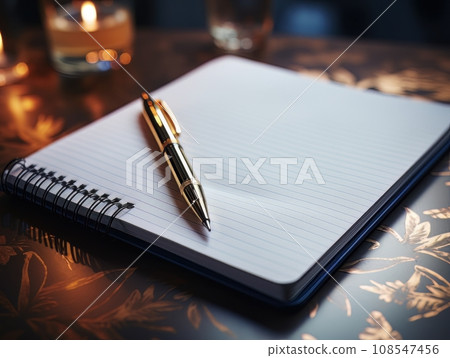 Notepad and pen on wooden desk AI Notepad and pen on wooden desk AI 108547456