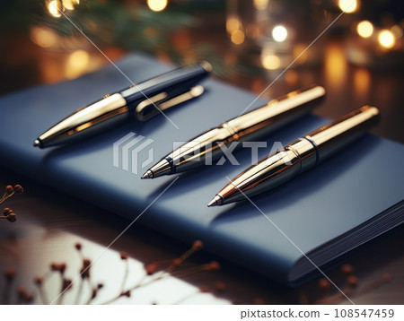 Notepad and pen on wooden desk AI Notepad and pen on wooden desk AI 108547459