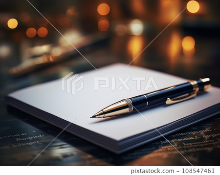 Notepad and pen on wooden desk AI Notepad and pen on wooden desk AI 108547461
