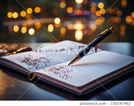 Notepad and pen on wooden desk AI Notepad and pen on wooden desk AI 108547462