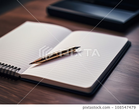 Notepad and pen on wooden desk AI Notepad and pen on wooden desk AI 108547479