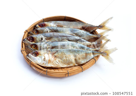 Salted fish on white background. 108547551