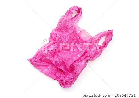 Pink plastic bag on white background. Copy space 108547721