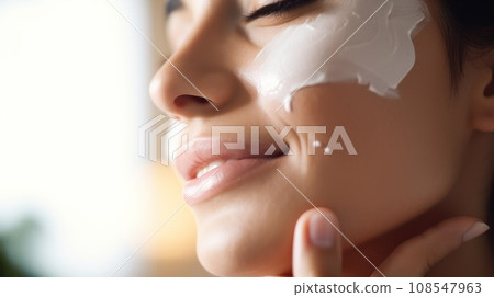 A woman with a facial mask on her face, AI 108547963