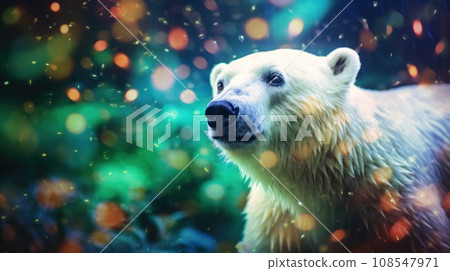 A polar bear is standing in tropics, AI 108547971