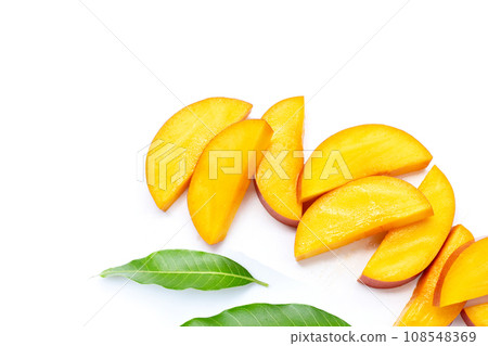 Mango fruit slices on white background. Mango fruit slices on white background. 108548369