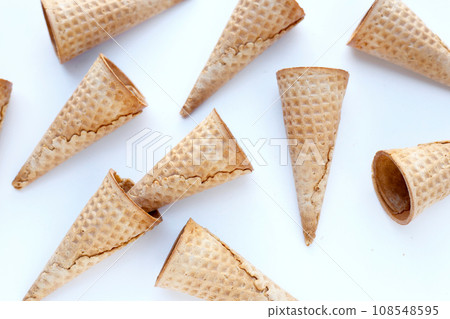 Empty ice cream cones on white background. Empty ice cream cones on white background. 108548595