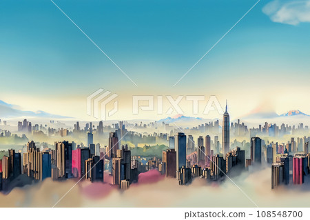 Illustration of a hazy skyscraper city 108548700