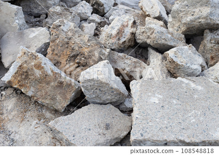Piles of rubble after house demolition Piles of rubble after house demolition 108548818