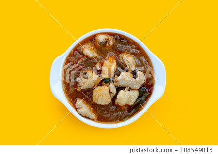 Spicy chicken soup with vermicelli or glass noodle Spicy chicken soup with vermicelli or glass noodle 108549013