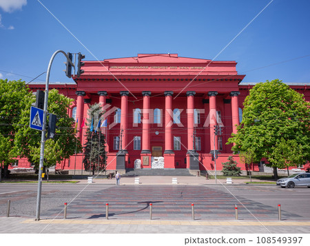 [Ukraine] Red exterior of Taras Shevchenko Memorial Kyiv State University in the capital Kyiv 108549397