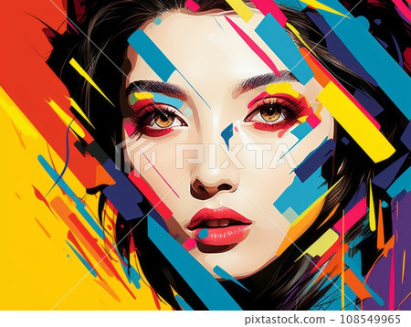 a woman with bright colors on her face 108549965