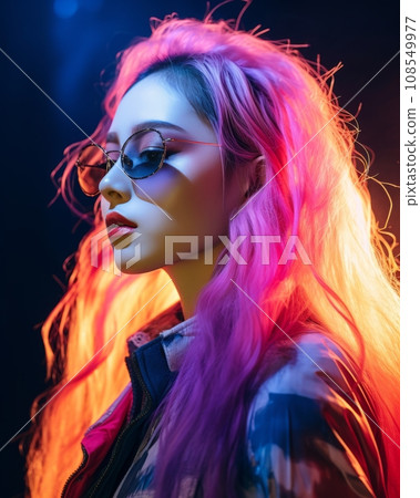 a woman with bright pink hair and sunglasses 108549977