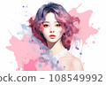 a woman with pink hair and blue eyes 108549992