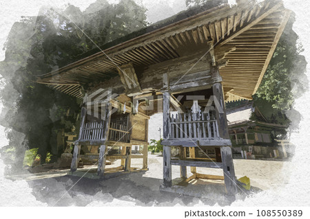 水彩風格吉川八幡宮瑞神門吉備中央町岡山縣 108550389