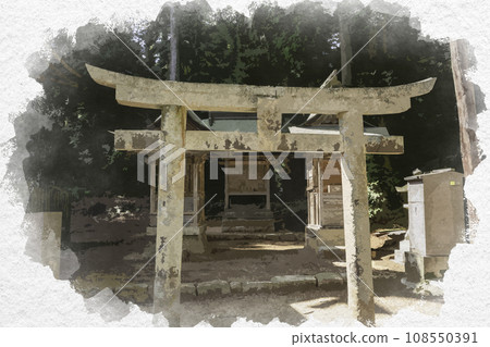 水彩風格 吉川八幡宮 節社神社 岡山縣吉備中央町 108550391