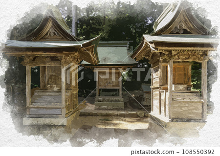 Watercolor style Yoshikawa Hachimangu Shrine Setsusha Shrine Kibichuo Town, Okayama Prefecture Watercolor style Yoshikawa Hachimangu Shrine Setsusha Shrine Kibichuo Town, Okayama Prefecture 108550392