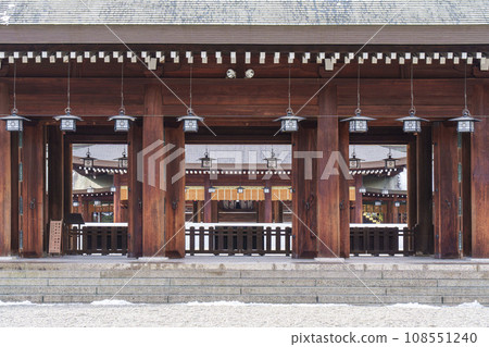 Kashihara Shrine Inner Worship Hall on a snowy day Kashihara Shrine Inner Worship Hall on a snowy day 108551240