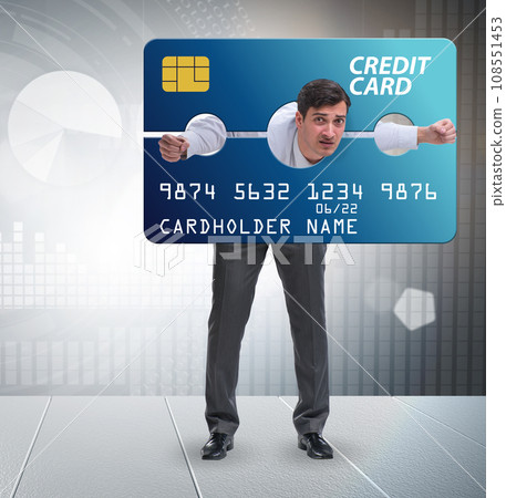 Businessman in credit card burden concept in pillory Businessman in credit card burden concept in pillory 108551453
