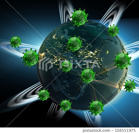 Illustration of coronavirus covid-19 pandemic - 3d rendering Illustration of coronavirus covid-19 pandemic - 3d rendering 108551975